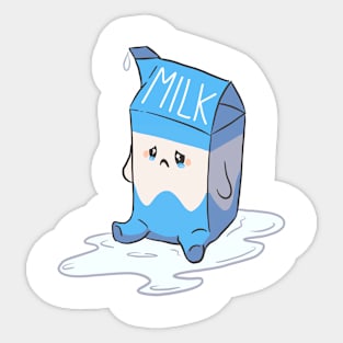 Sad blue crying kawaii spilt milk carton Sticker